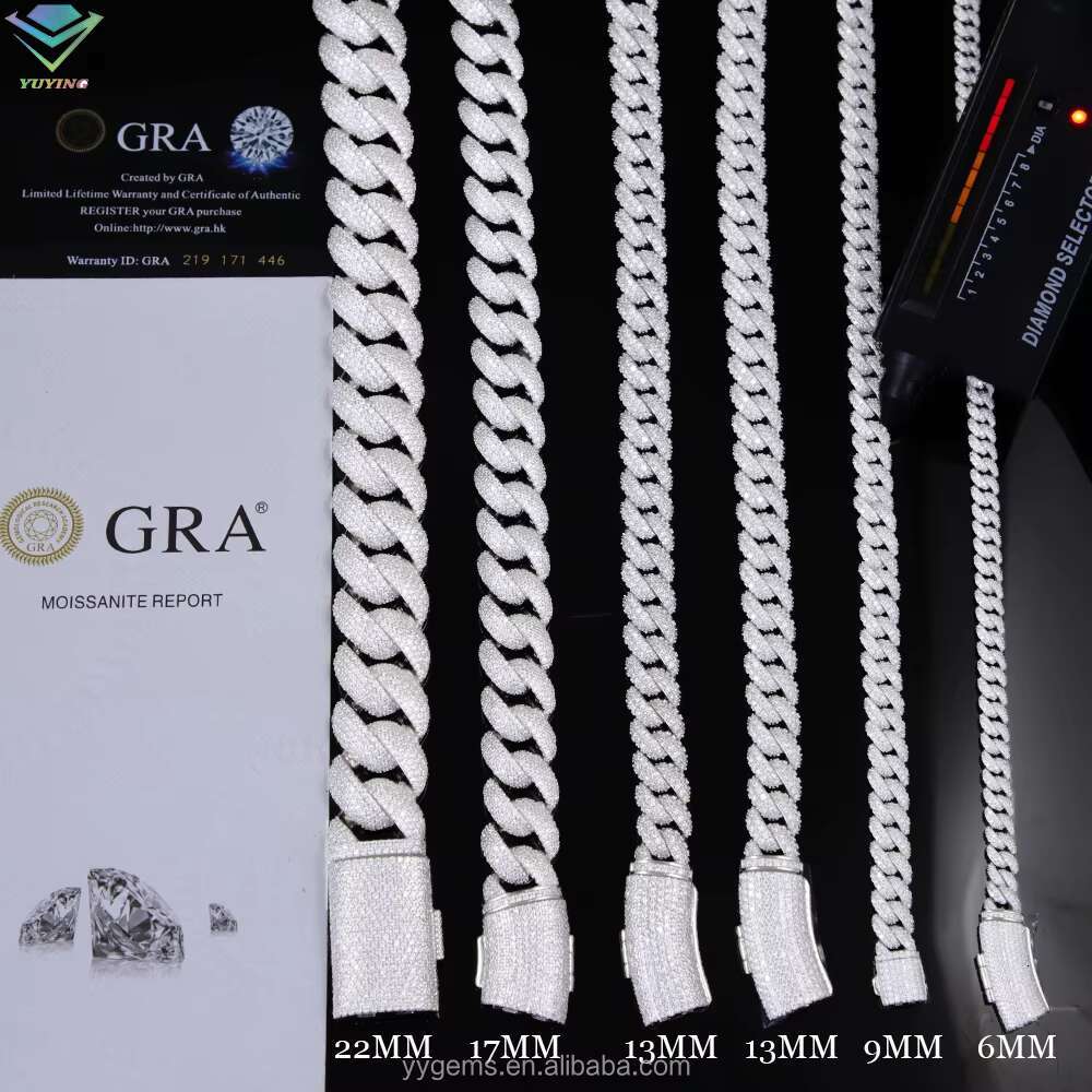 Ice Out Cuban Link Chain 6mm 9mm 13mm Width Moissnaite Chain S925 Silver White Gold Plated Hip Hop Link