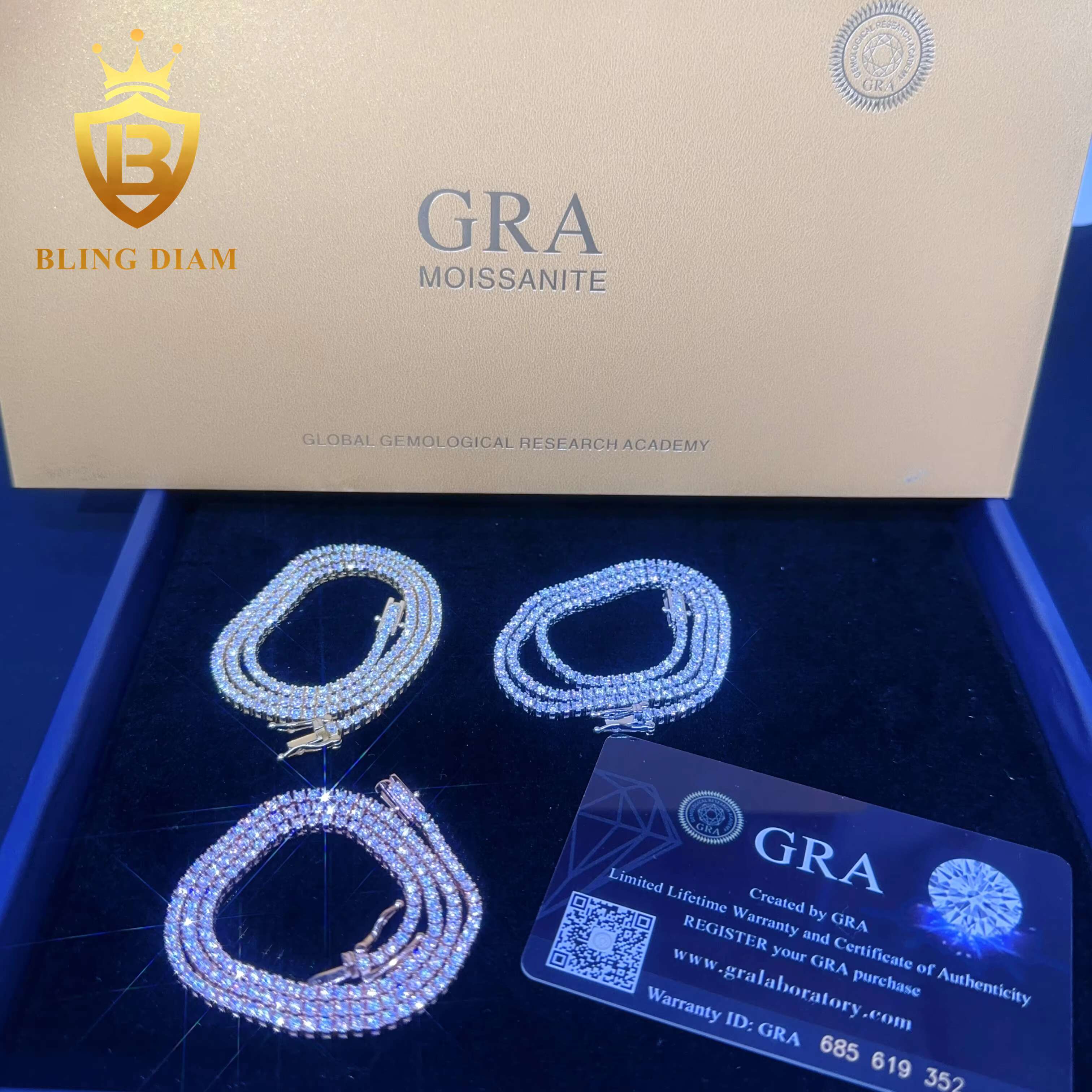 Pass Diamond Tester 925 Sterling Silver Hiphop Chain 2mm 3mm 4mm 5mm 6.5mm VVS Moissanites Diamond Fashion Tennis Chain