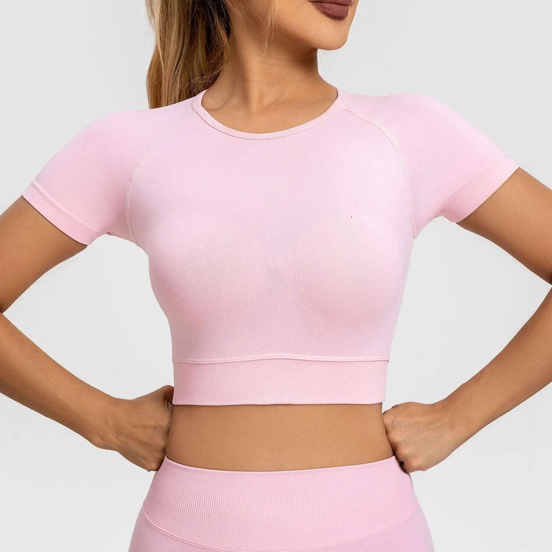 NCLAGEN Impact Crop Top T Shirt Sports Women Gym Wear Short Sleeve Seamless Yoga Blouse Elastic Round Neck Running Workout Tee