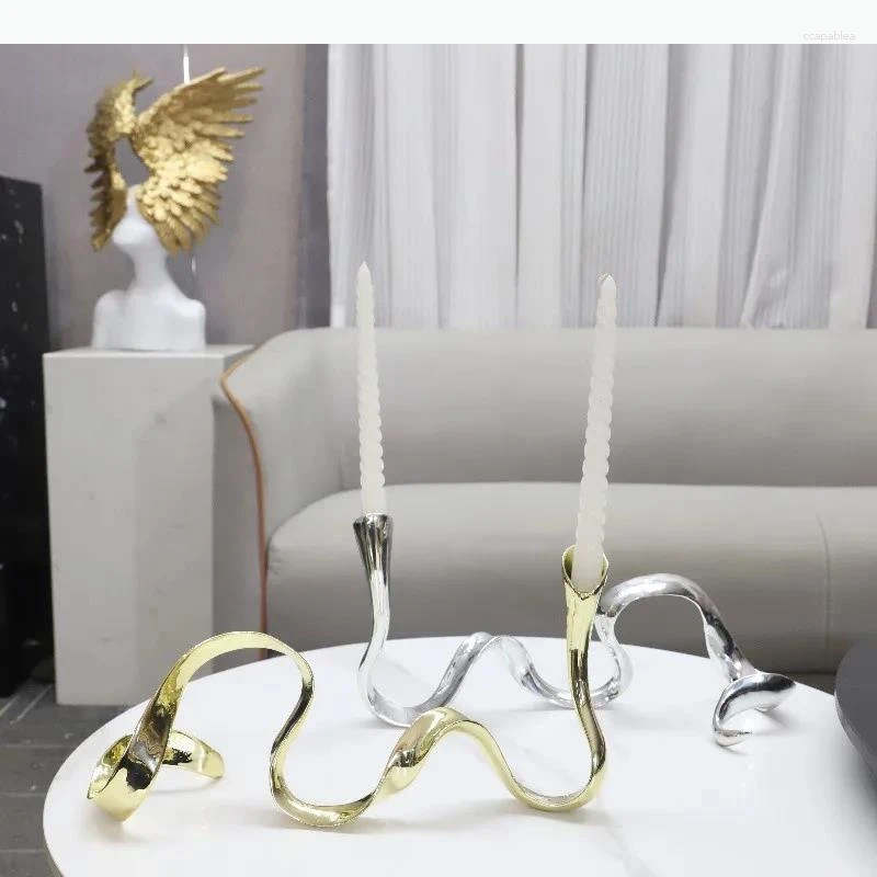 Candle Holders Metal Candlestick Geometric Streamer Wavy Ribbon Candelabrum Table Ornament Centerpieces XJ260305