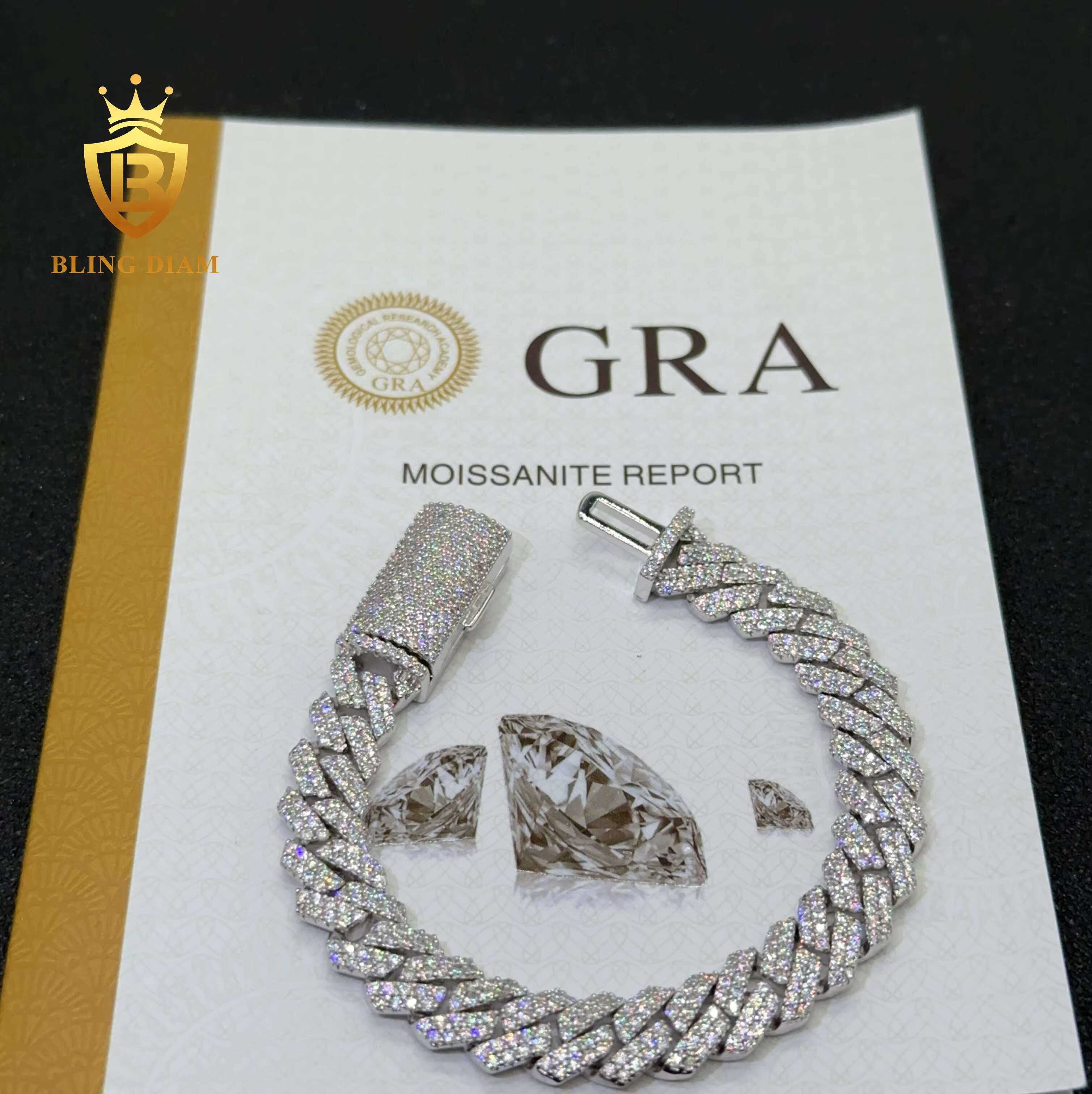 2 Row 10mm Hip Hop Cuban Llink Moissanite Sterling Silver 925 Cuban Link Chain Bracelet Pass Diamond Tester
