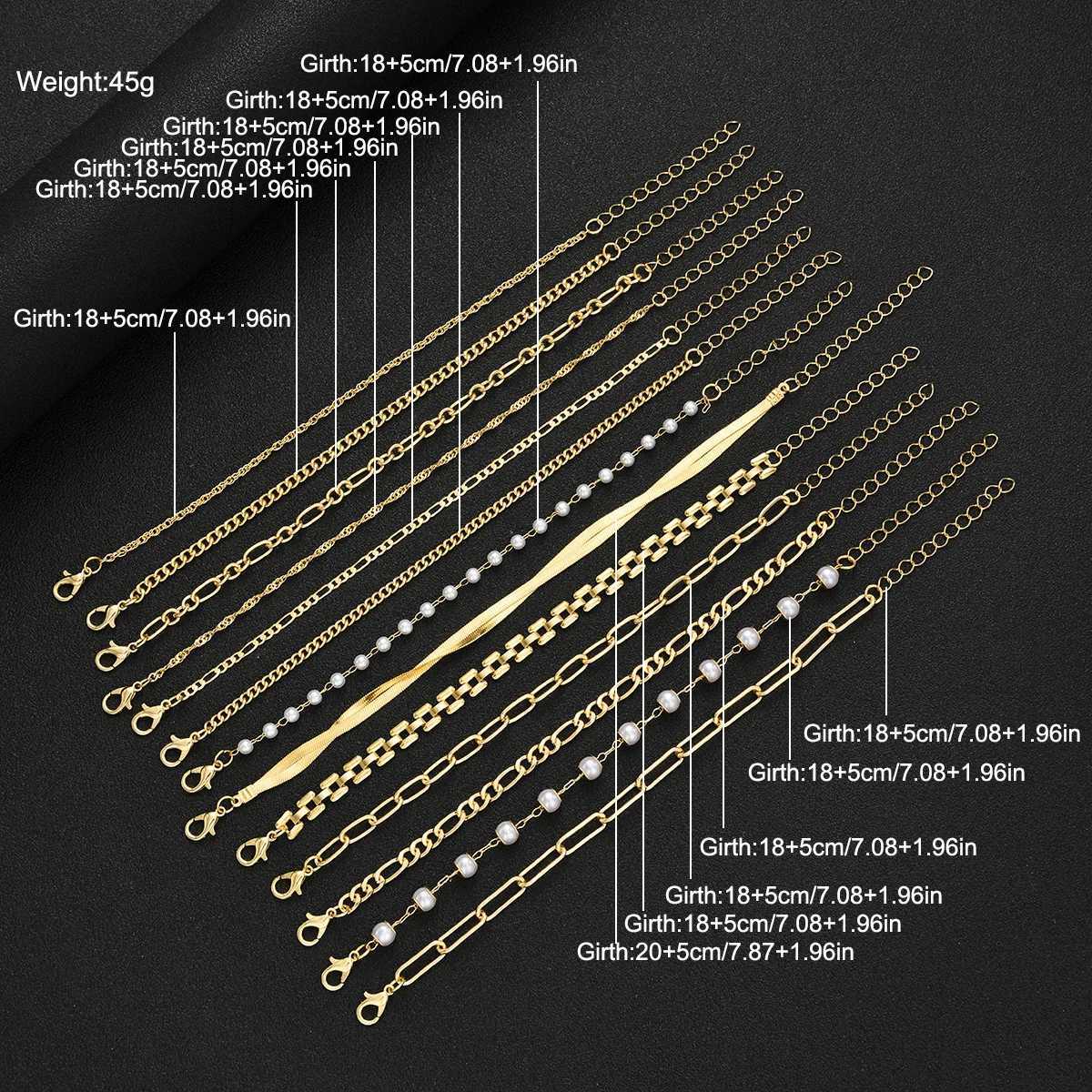 13pcs Fashion Geometric Pearl Bracelet Set for Women Simple Boho Gold Color Twist Smooth Chain Design Bracelets Elegant JewelryT251110