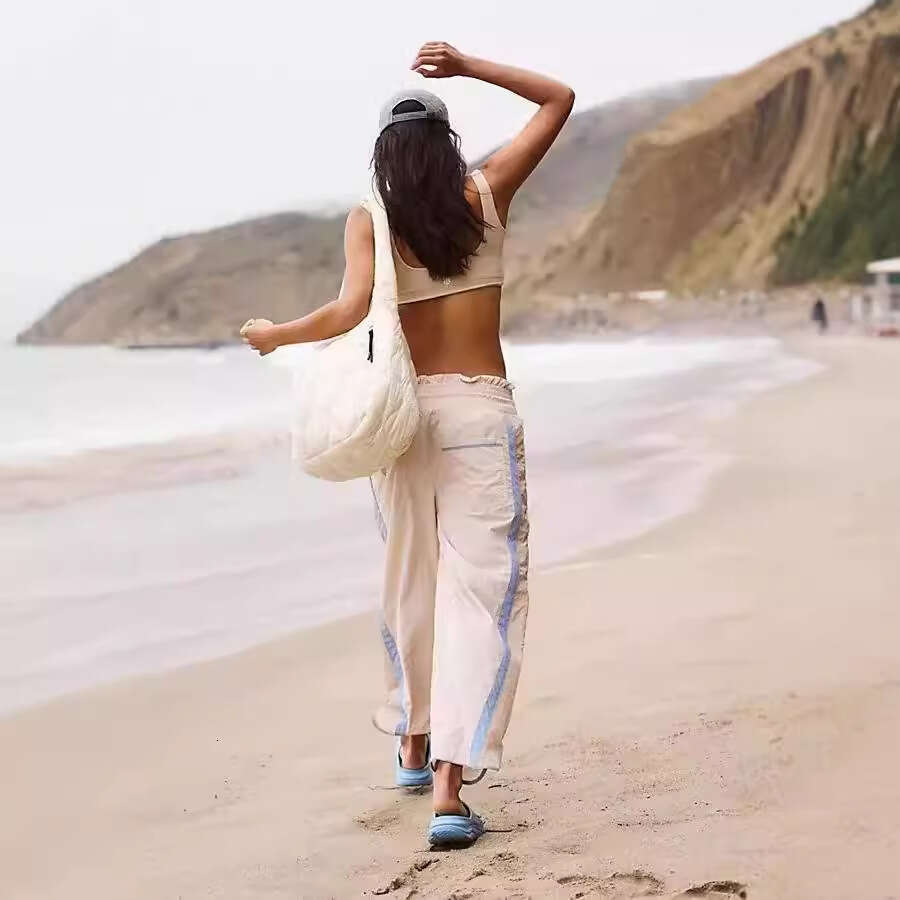 2025 Women's Casual Loose Striped Sweatpants Y2K Sports Elastic High Waist Drawstring Wide Leg Outdoor Pants