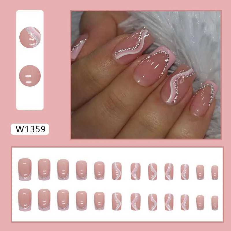 24 pieces of short French minimalist stripes with jelly and nail files sweet nail art pink and white stripes Manicure u as acrylic W250410