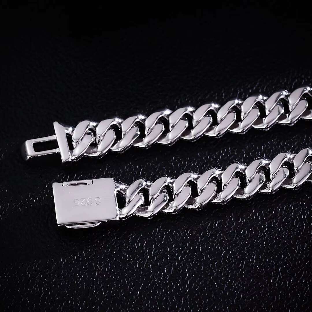 925 Silver Plated white gold Moissanite Cuban Bracelet necklace Wide 8mm Hip Hop Cuban Chains Fine Jewellery ice chain
