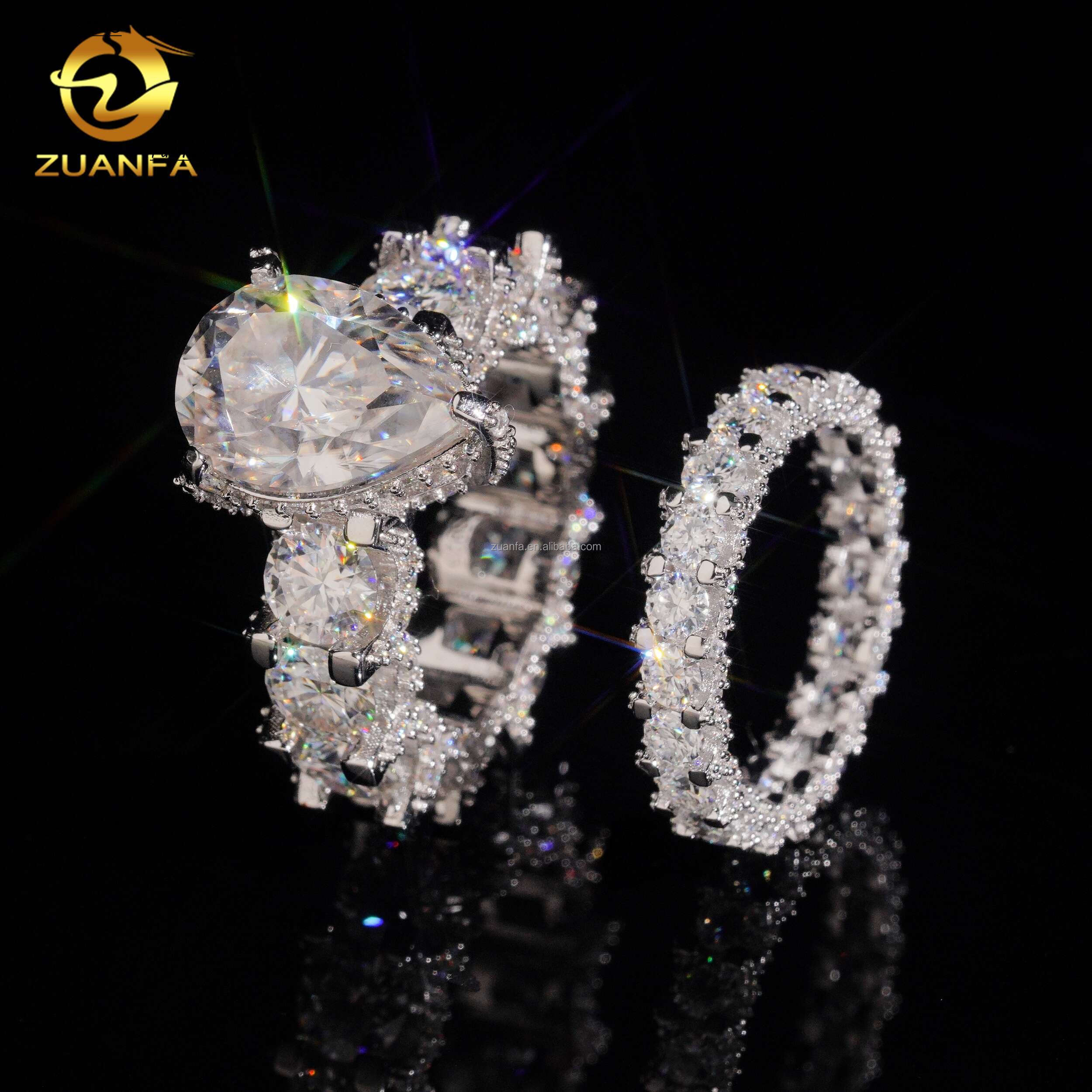 Pass Diamond Tester 925 Solid Silver Luxury Bridal Ring Jewelry VVS1 6Ct Pear Big Size Moissanite Eternity Engagement Band Ring