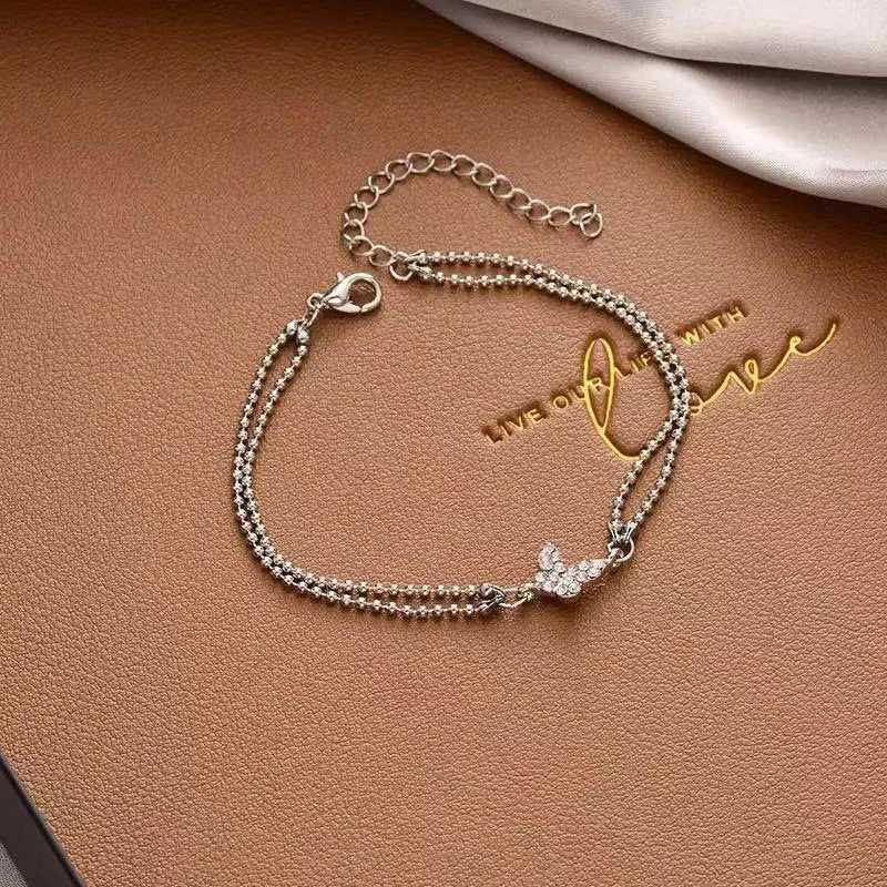 Sweet Shining Zircon Butterfly Bracelet for Women Anti-Allergic Silver Color Chain Bling Bracelet with Stamp GiftT251110