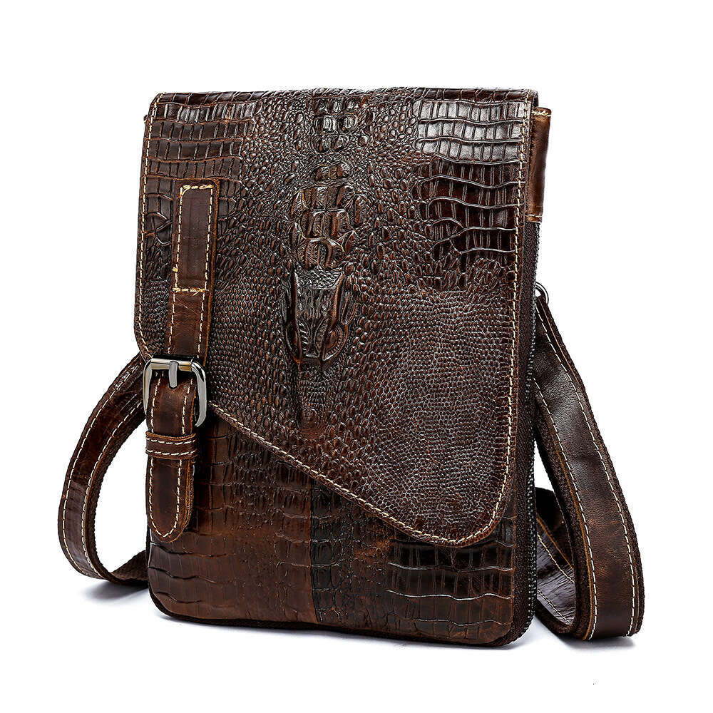 Bestselling Top Layer Cowhide Crocodile Pattern Flap Business Shoulder Crossbody Men S Light Luxury Leather Bag High Quality