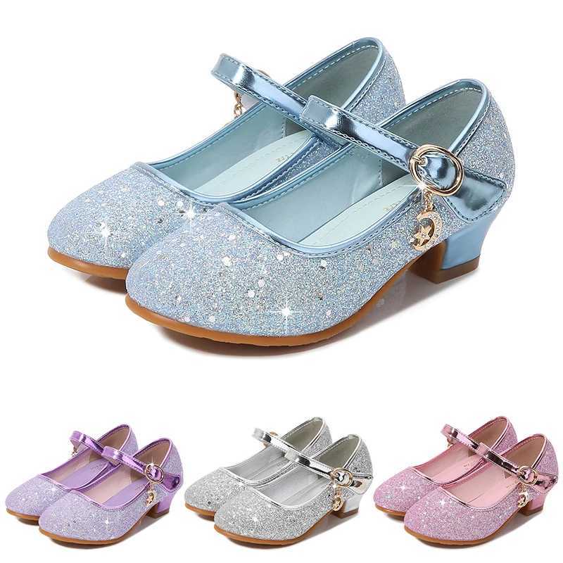 Fairy Girl High Heels Princess Shoes Halloween Role Play Children Shining Sofia Cinderella Aurora Long Hair Princess Par Dress Up Leather Shoes Z25041
