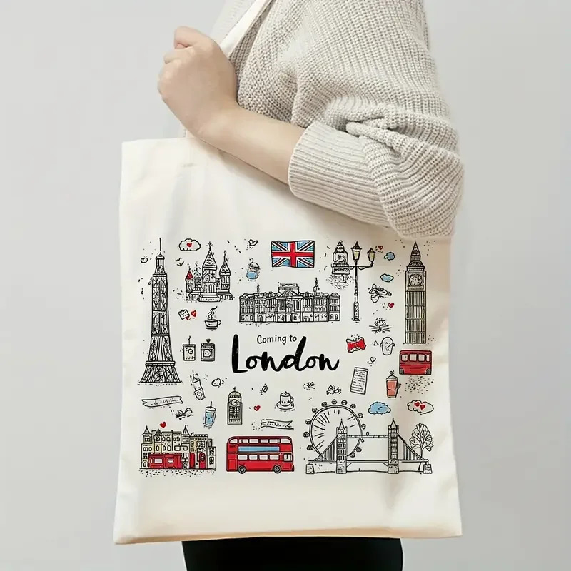 London Theme Canvas Tote Bags Trendy Women Shoulder Handbag Souvenir Travel Fashion Girl Handbags Eco Purse 251110