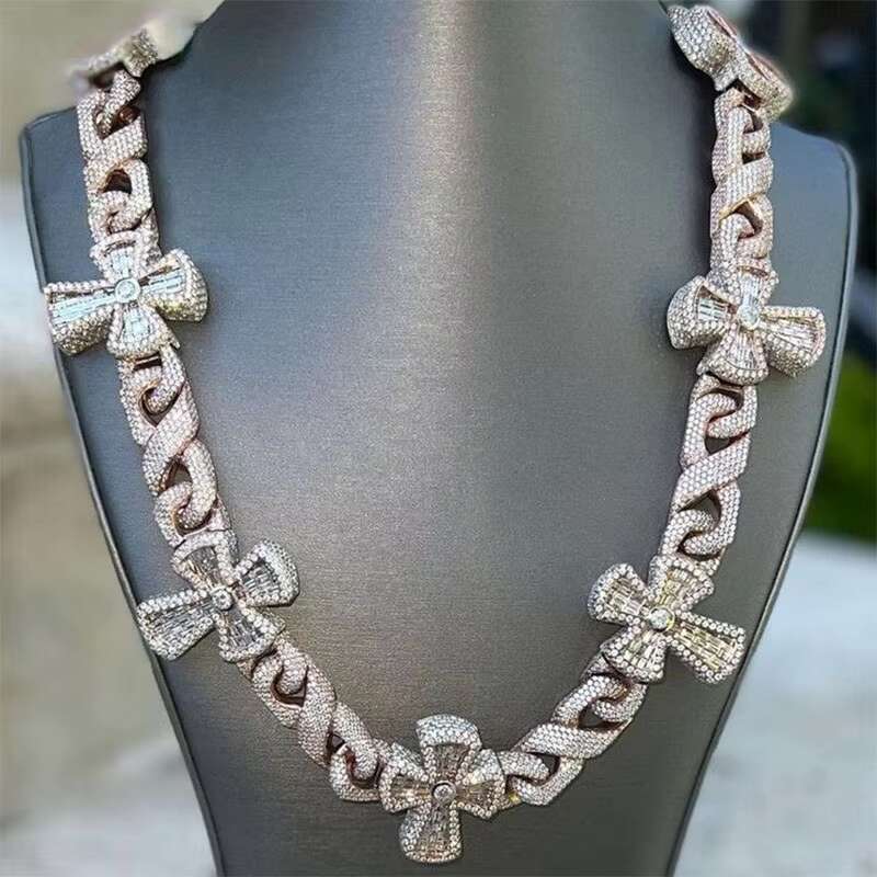 Factory Diamond 925 Silver 10k 14k Gold Plated Cuban Link Chain Hip Hop Moissanite Cuban Necklace