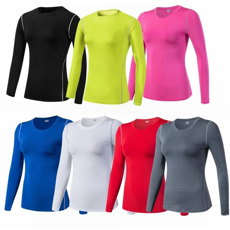 Base Layer Fitness Sport Quick Dry Women long Sleeves Top Gym jogging lady T-shirt Train Workout Clothing White Yoga Shirt