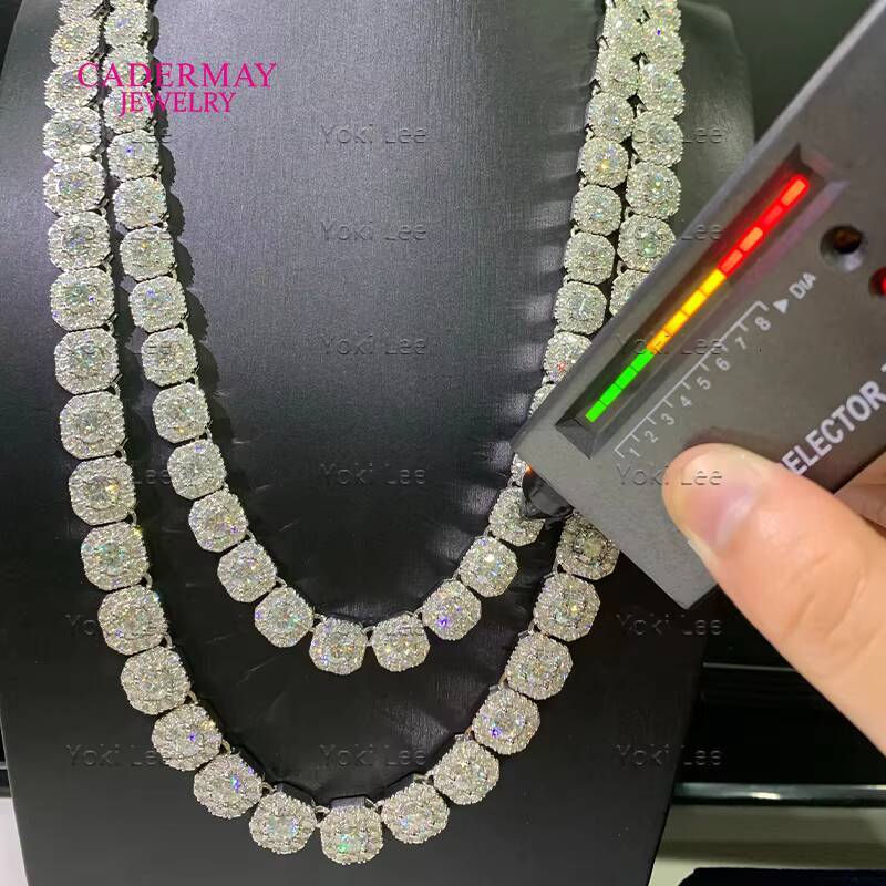 Hiphop Rock Candy Moissanite Chain Micro Clustered Tennis Chain 10mm/12mm 925Silver Iced Out VVS Square Moissanite Necklace
