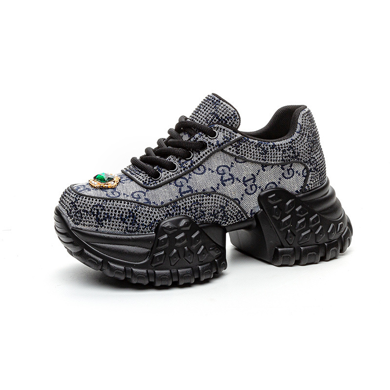 Women's platform booster shoes rhinestone denim boom fashion street shot casual sneakers