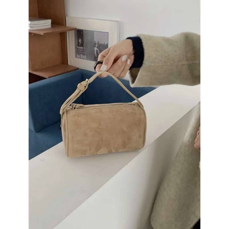 Layer Cowhide Mini Suede Handbag Real Leather Square Pen Container Bag For Women