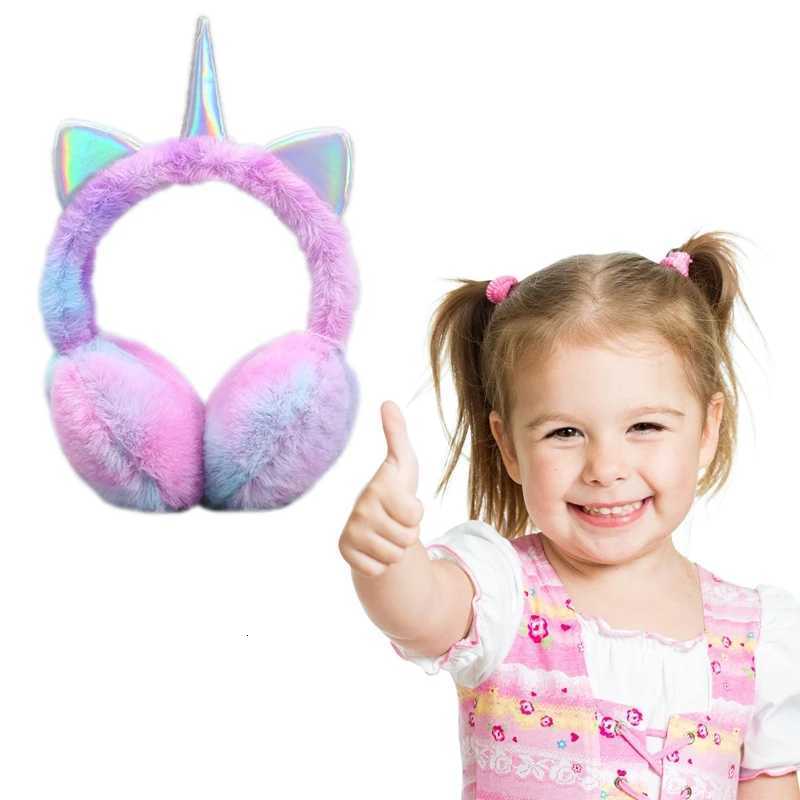 Children Unicorn Warm Earflap Colorful Soft Plush Fluffy Cat Ears Earmuffs Kids Winter Outdoor Cycling Ski Snow Tie-dye Headwear W251110