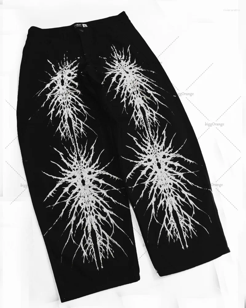 Women's Jeans Gothic Dark Stripe Print Street Oversized Washed Women Y2K Harajuku Hip-hop Fashion Casual Loose High-waisted Pants Men Z260313