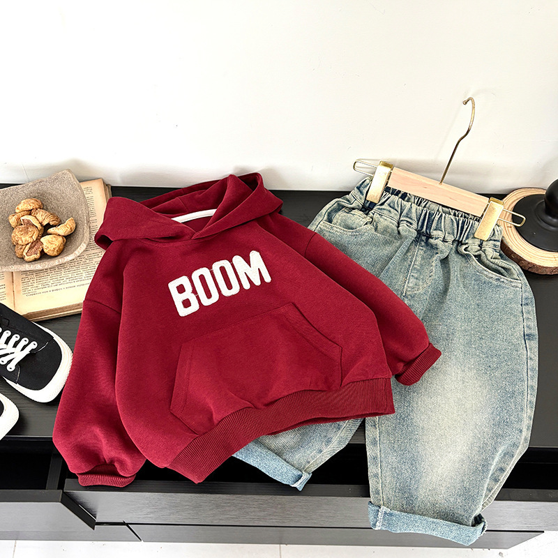 GS- Ddmyshoesvip Children S For Spring And Autumn Boys Patch Fabric Embroidery Baby Korean Version Knitted Loose Hooded Girls Hoodie