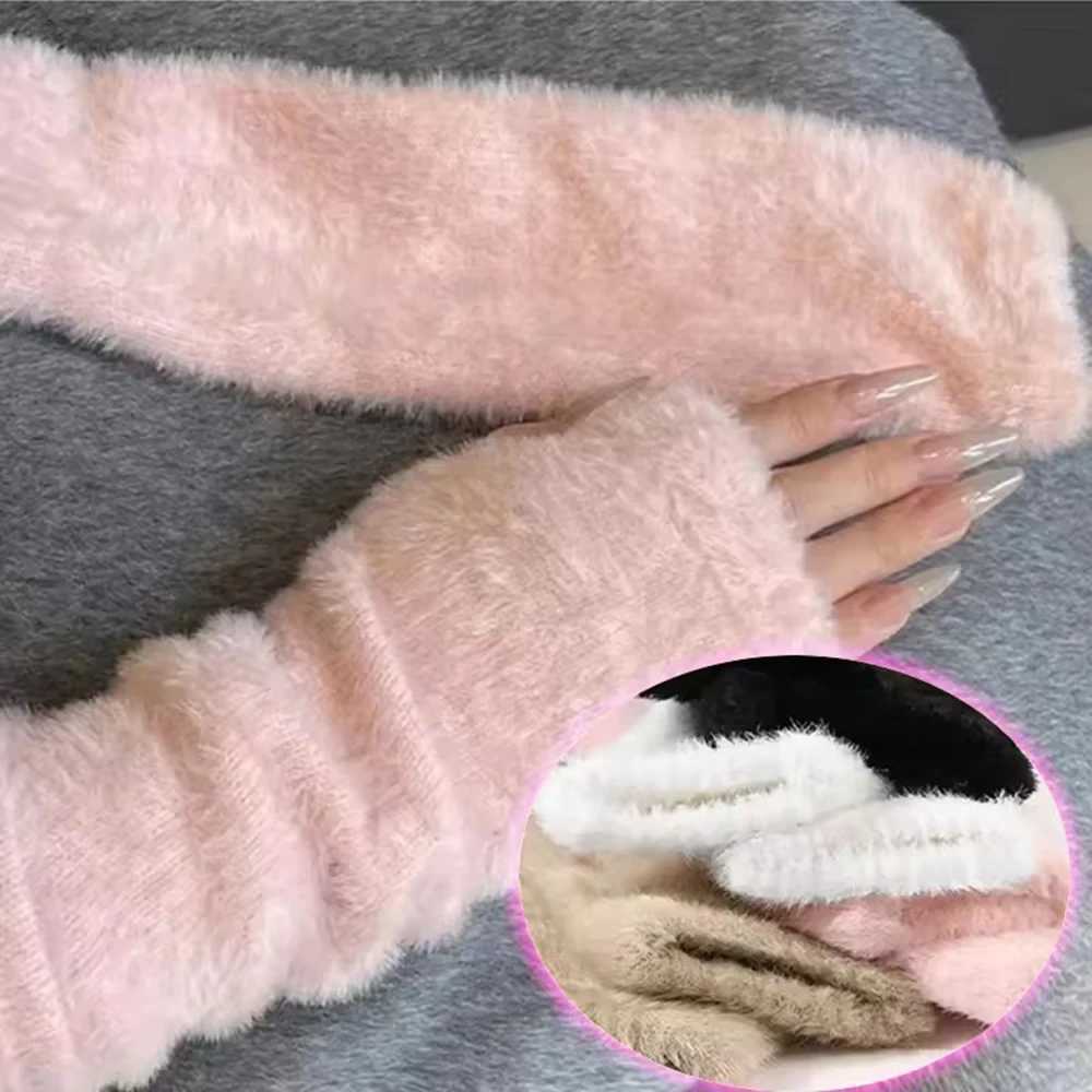 Winter Warm Half Finger Gloves Womens Long Sleeved Wrist Protection Outdoor Cycling Windproof Gloves Skin Friendly Warm Gloves L251110