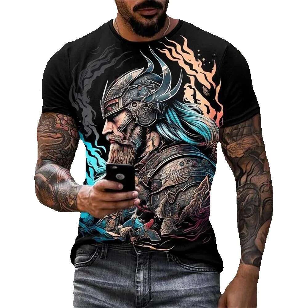 Fashionable men's printed T-shirt, round neck, plus size, comfortable, short sleeved, trendy elements, sporty and casual
