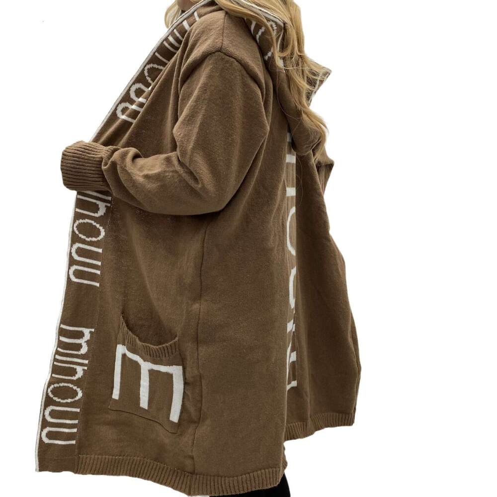 2023 Mid-Length Cardigan Sweater Coat Amazon Letter Hooded Knitted Women's Fashion