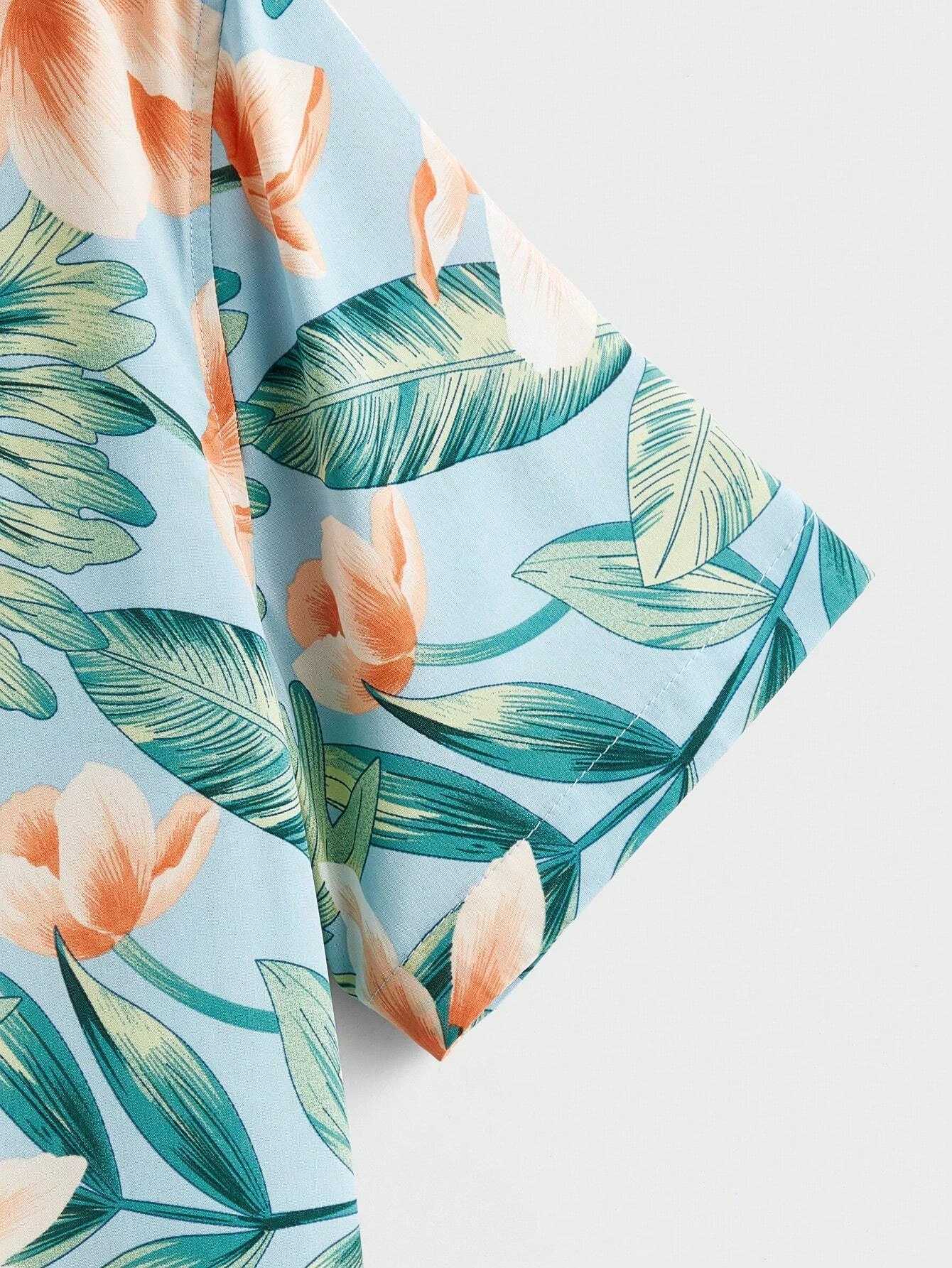 Hawaii colored coconut tree print lapel fashionable mens shirt 2024 mens beach vacation casual style mens short sleeved shirt X250410