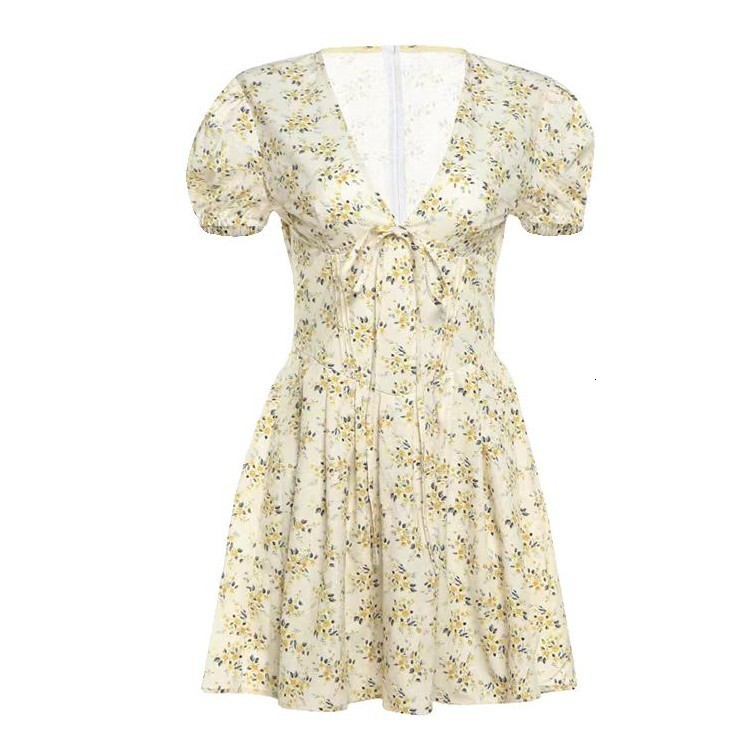 Women's clothing summer new product fashion first love floral bubble sleeves V-neck slim fit French dress fluffy skirt