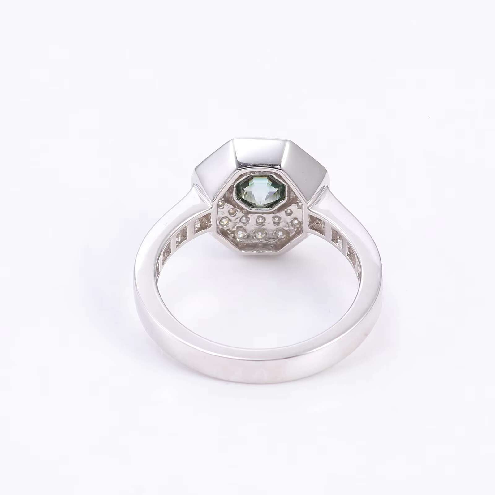 Custom Asscher Cut Green Molissanite Ring DEF VVS Round Moissanite Engagement Ring Fine Jewelry Gemstone 14k Gold Ring