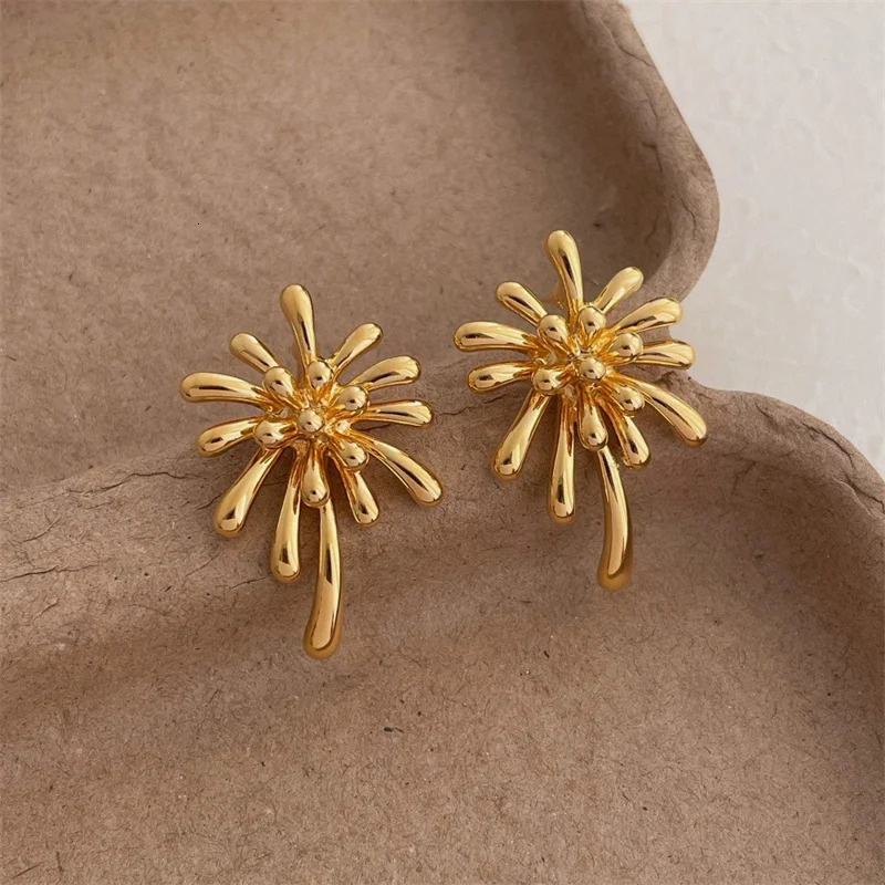 XIALUOKE Retro Metal Geometric Fireworks Stud Earrings For Women European American Style Personality Earrings Travel Jewelry 250409