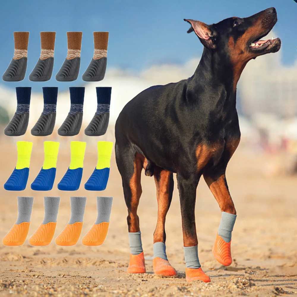 4 pieces/set of waterproof dog boots winter pet snowshoes puppy socks shoes with non slip soles soft and comfortable dog paw protectors T2504010