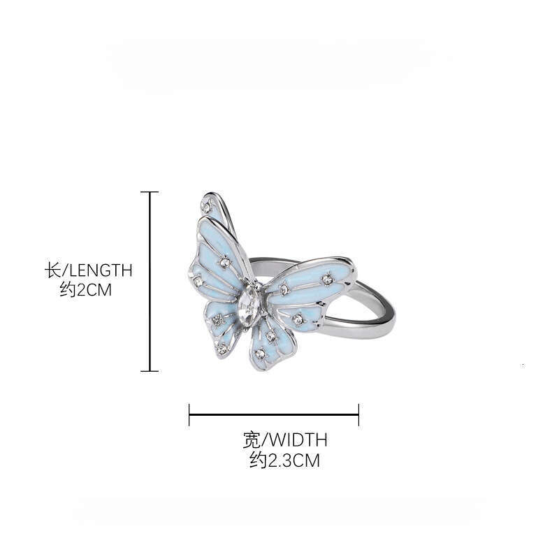 Original Design Blue Butterfly Light Luxury Fashionable Elegant High-end Feel Simple Versatile Index Finger Ring for Women
