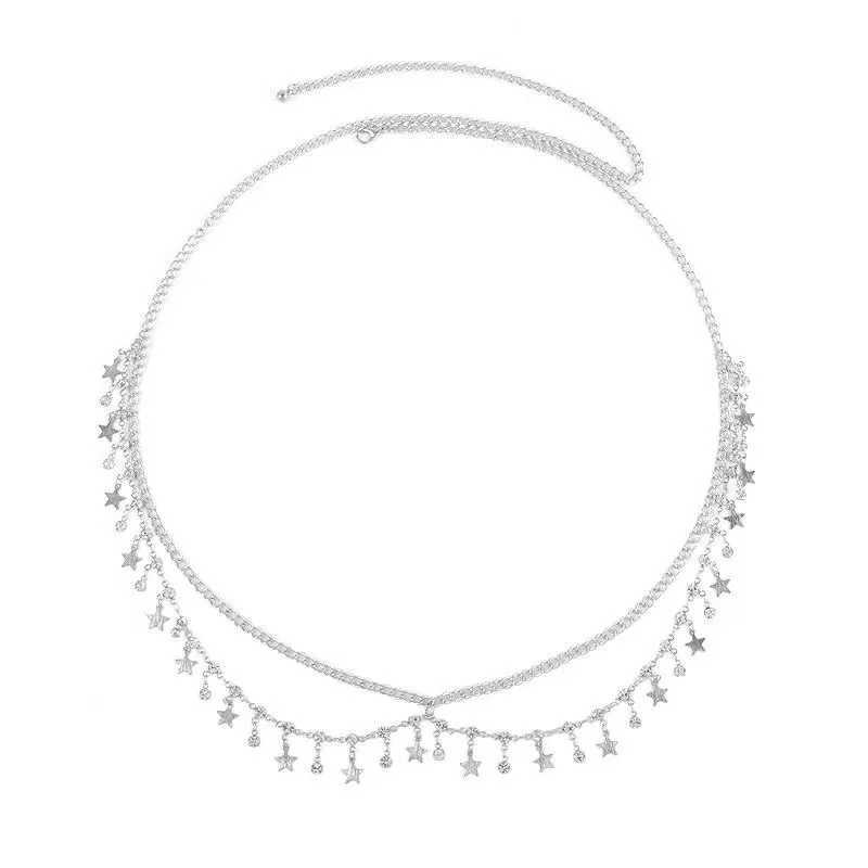 Bohemian Rhinestone star tassel pendant waist and belly chain used for warm summer bikinis sexy Rave Body jewelry beach party jewelry X250410