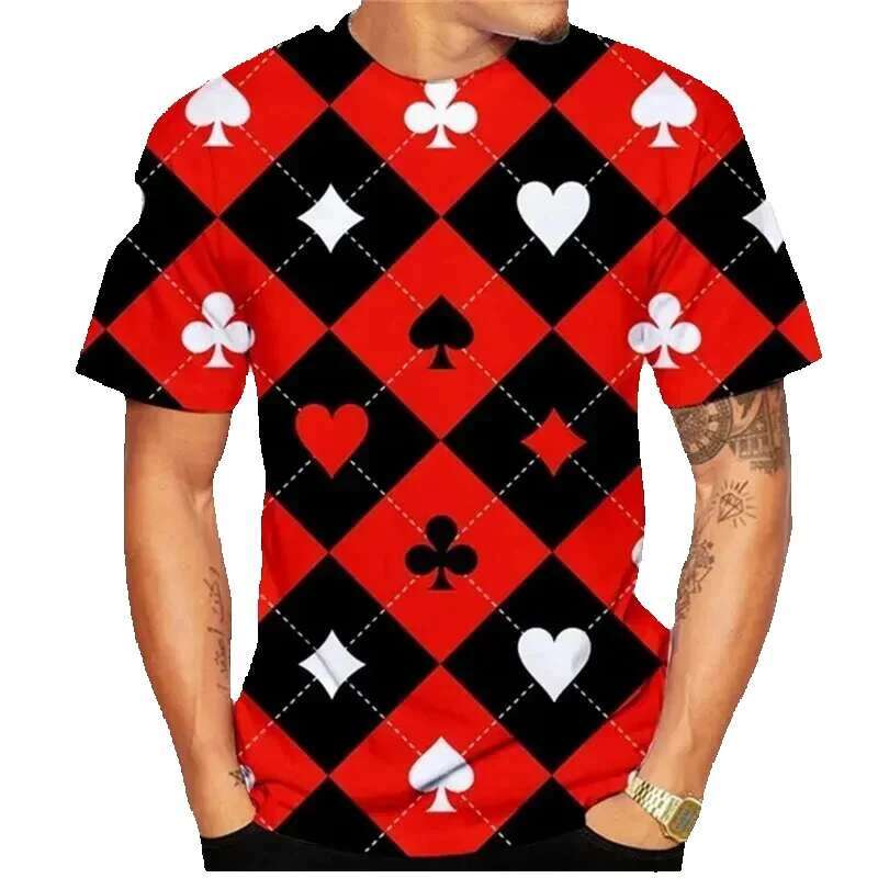Men's summer short sleeved T-shirt, round neck, poker print, fashionable, sporty and casual, quick drying