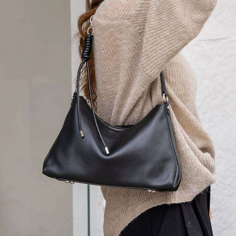 Burminsa Cowhide Genuine Leather Underarm Shoulder Bags For Women 2025 Luxury Designer Crossbody Hobos Crescent Ladies Handbags