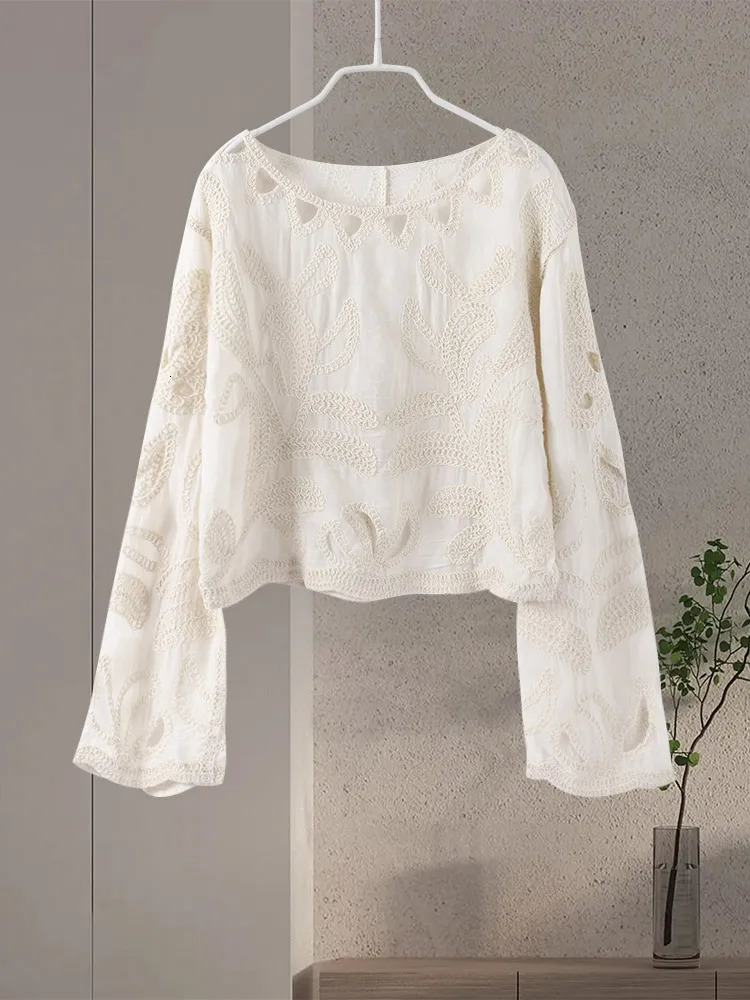 Hollow Embroidered Shirt Set for Women Loose Solid Full Sleeve Irregular High Waist Shorts Set for Women Spring Dress 250409