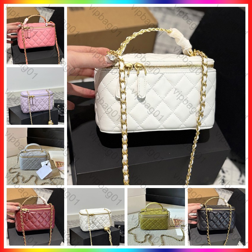 Designer Cosmetic Bags With Mirror Makeup Bags Chain Strap Crossbody Bag High Quality Leather Bag Womens Make Up Case Handbag Toiletry Bags Mini Small Vanity Bag