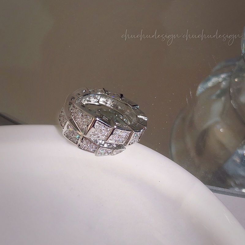 Lightweight And Luxurious Zircon Sparkling Diamond Snake Shaped Ring Silver Fashion Ring Open Ring High-quality Texture Multifunctional Fashion Design