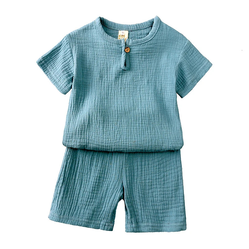 selling childrens clothing set 2-piece linen cotton baby boy and girl clothing born topshorts childrens set 250409