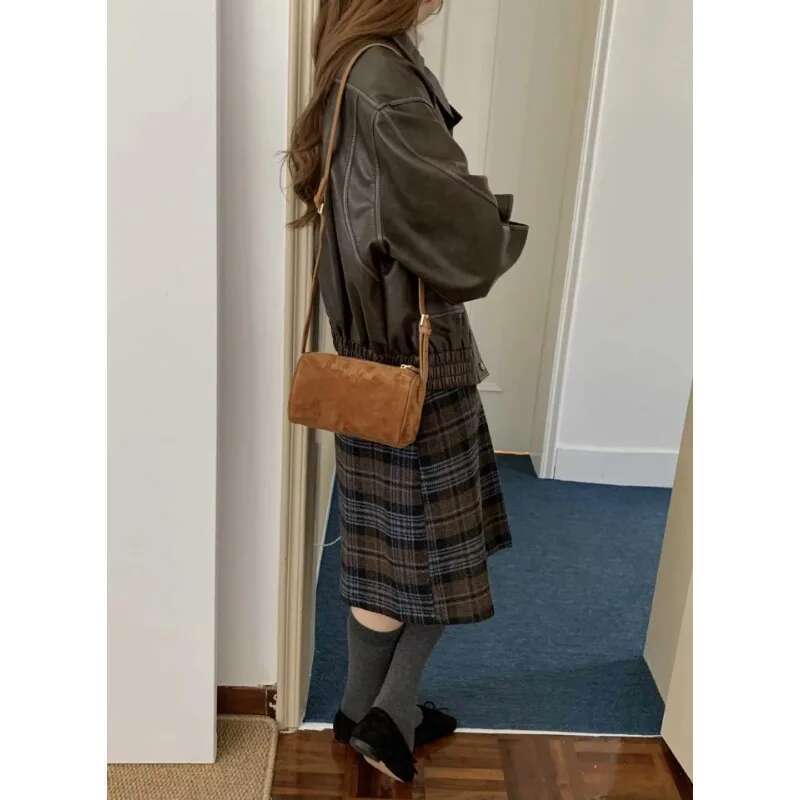 Layer Cowhide Mini Suede Handbag Real Leather Square Pen Container Bag For Women