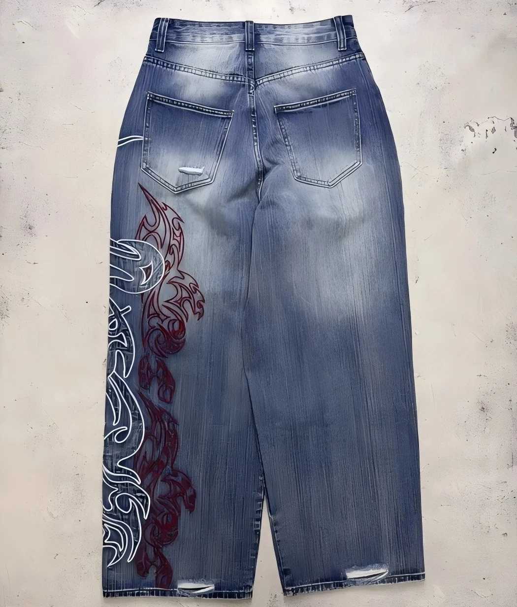 Y2K Fashion Trend Side Embroidered Womens Jeans Harajuku American Hip-hop Couple Streetwear Baggy Jeans New Ripped Jeans C251110