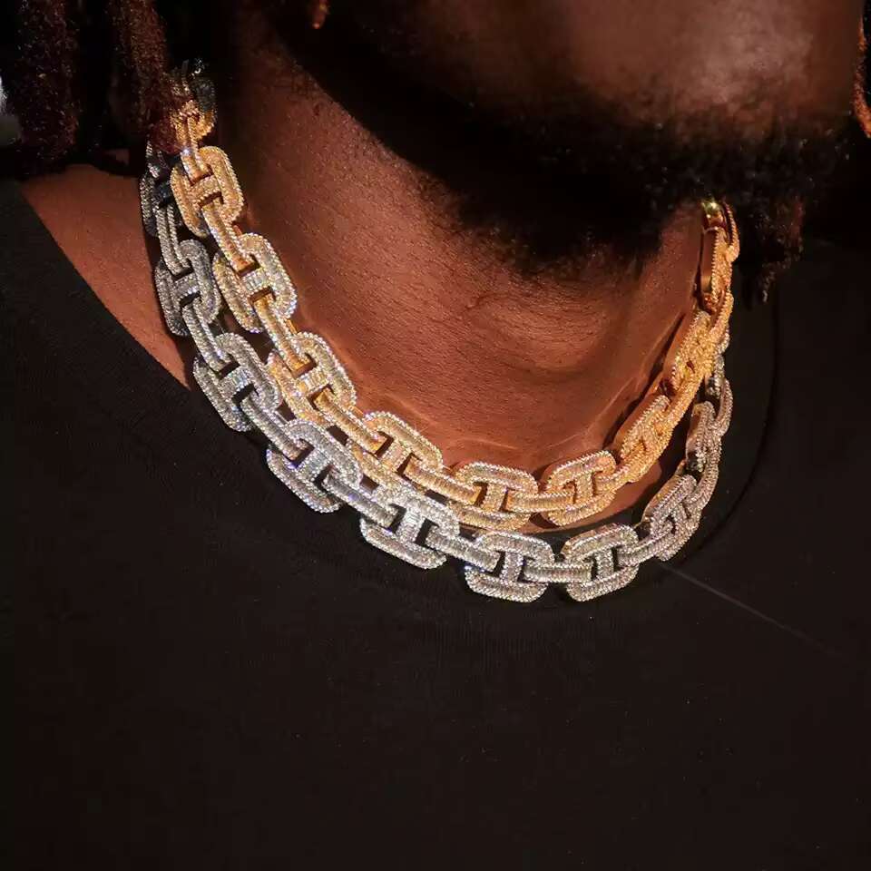 Qian Jian Men's Hip Hop Jewelry Iced Necklace Silica Cuban Chain Buckle