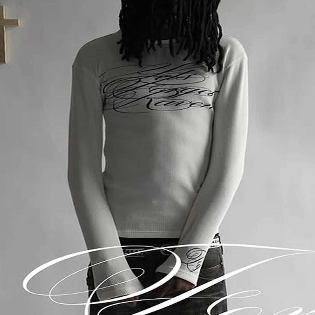 Fashion American Dark Retro Y2K Printed Long Sleeved T-Shirt High Street Gothic Trendy Outfit Top for Casual Wear Y251110