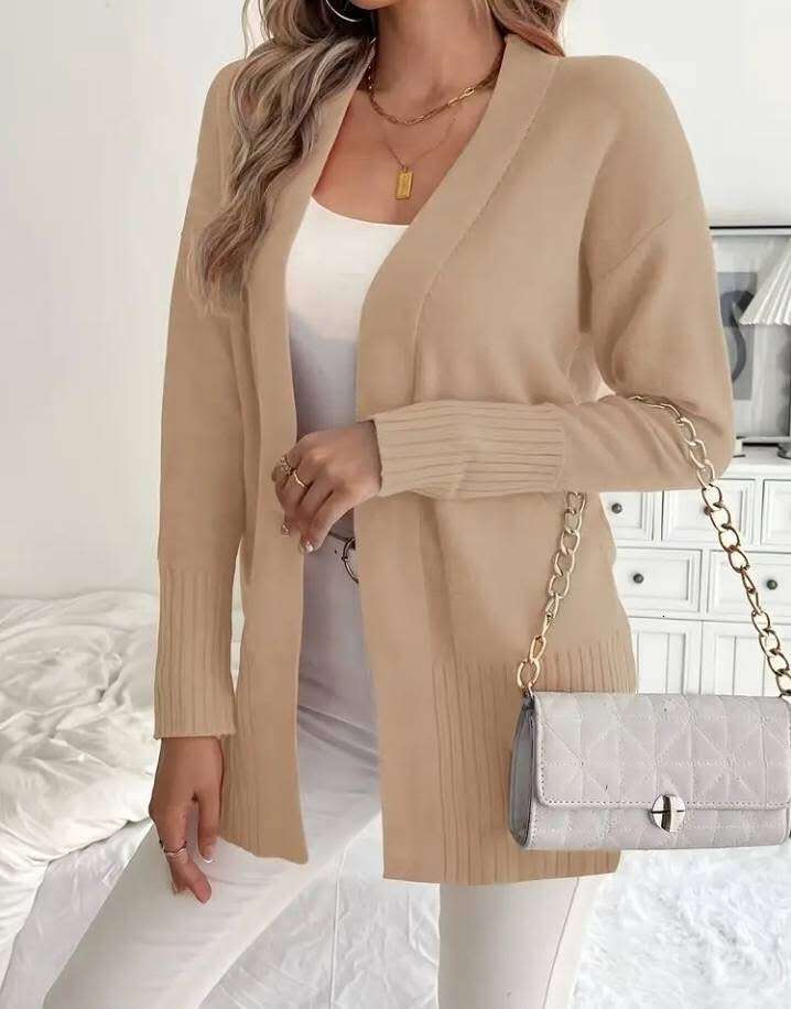 Foreign Trade Cross-Border Plus Size Women's Knitted Cardigan European and American Style Casual Simple Elegant with Pockets Shawl Sweater for Wo