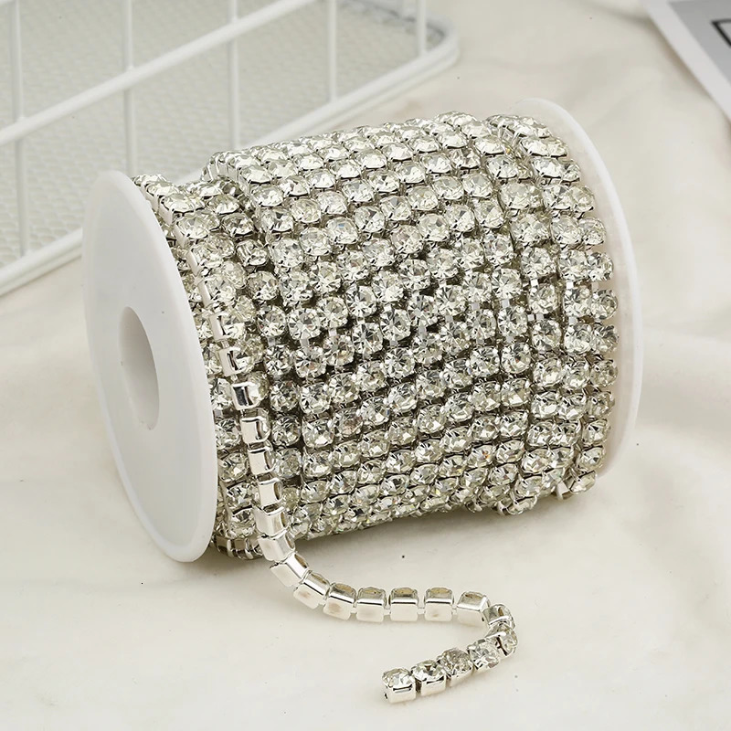 PEESOM 5mm/6mm large size A silver/gold AB crystal rhinestone cup chain decoration SS24/SS28 dense rhinestone chain DIY sewing decoration 250409