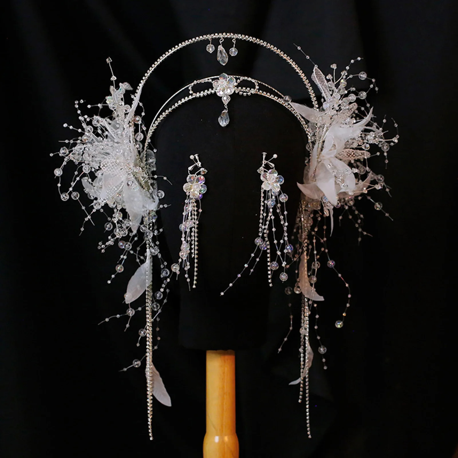 Fairy Long Tassel Hair Ornaments Fashion Hair Hoop Ear Clip Set Fairy Hair Crown Headdress Headpiece Womens Hair Accessories 250409