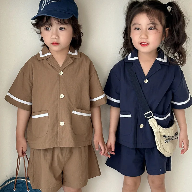 summer childrens clothing suit college cotton thin short sleeveshort two-piece childrens sisters clothing 250409