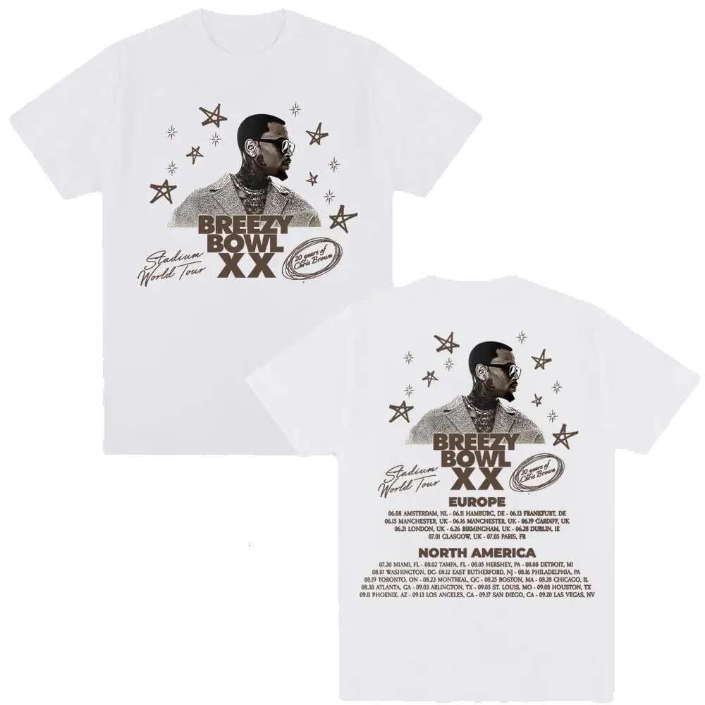 Rap singer Chris Brown Breezy Bowl XX Tour Hip hop men's and women's fashion O-neck oversized cotton T-shirt Ocnnels streetwear
