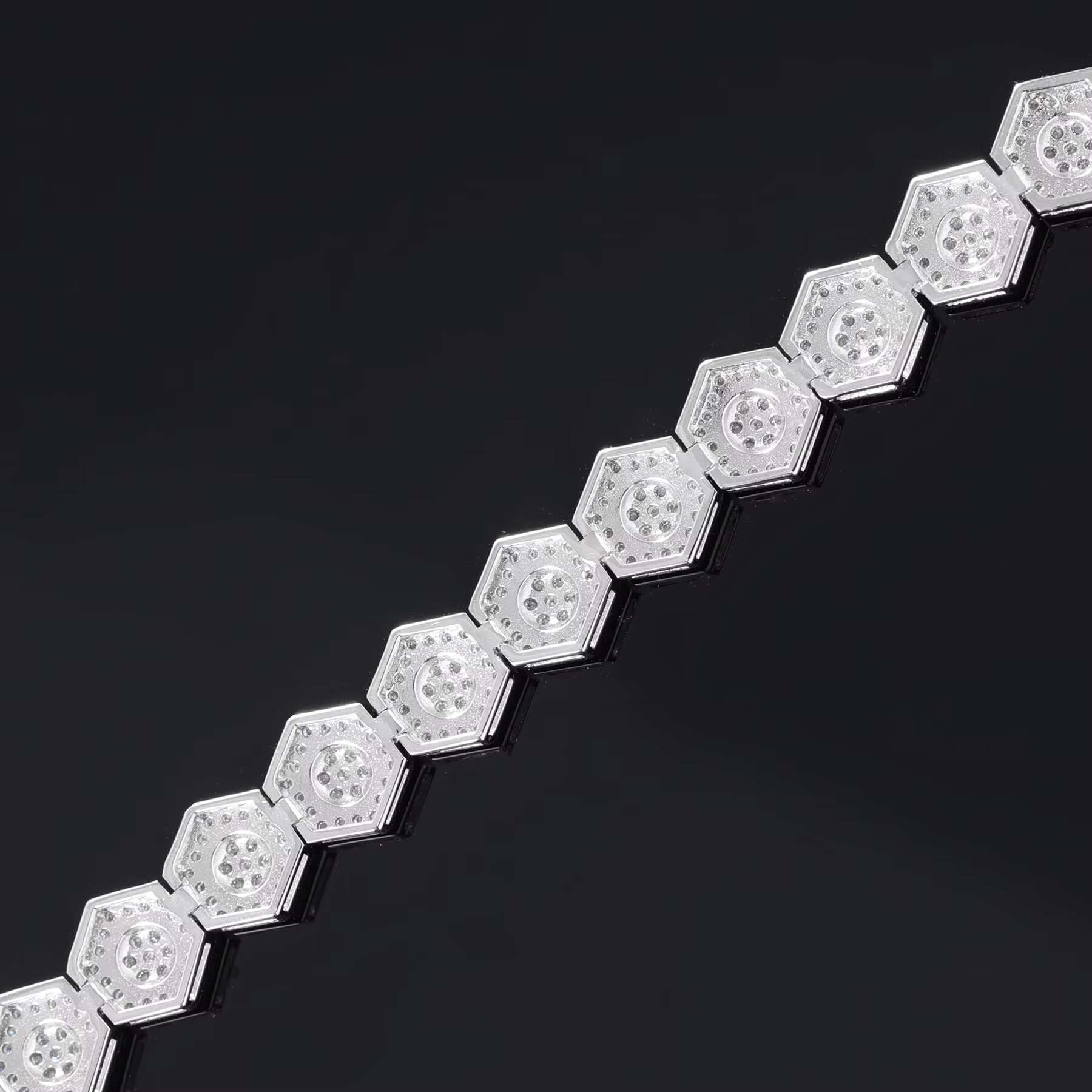Bling Iced Out Mens 925 Sterling Silver Geometric Bracelet 9mm VVS Moissanite Diamond Hexagon Gold Plated for Gift