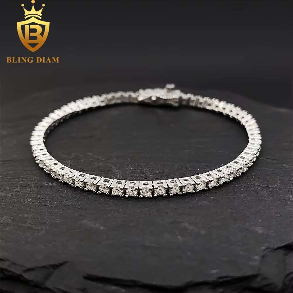2mm-6.5mm Gold Plated Hip Hop Jewelry 925 Sterling Silver Vvs Moissanite Diamond Tennis Chains Bracelet Necklace