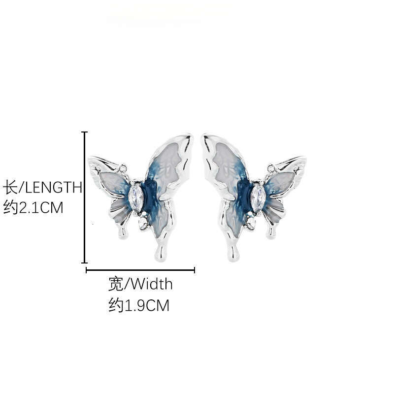 New Blue and White Oil Drop Butterfly 925 Silver Needle High-end Zircon Stud Wholesale Fashion Commuting Earrings for Women